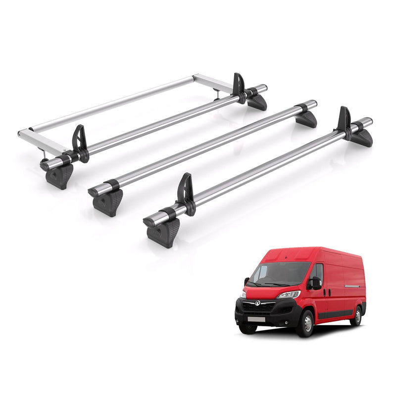 Vauxhall Movano (2021-) - 3 Rhino Kammbar Fleet Roof Bars + Roller (Steel)