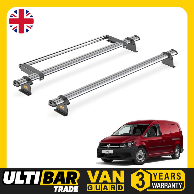 VW Caddy (2010-2015) - 2 Van Guard Ultibar Trade Roof Bars + Roller