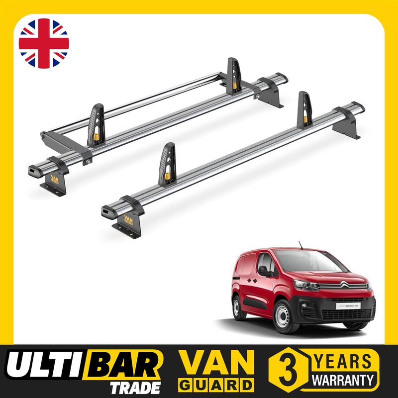 Citroen Berlingo Roof Rack for 2018+ XL 2x Bars & Roller Van Guard UltiBar Trade
