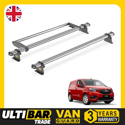 Vauxhall Combo (2018-) - 2 Van Guard Ultibar Trade Roof Bars + Roller