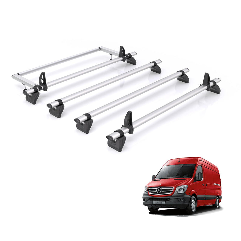 Mercedes Sprinter (2006-2018) - 4 Rhino Kammbar Pro Roof Bars + Roller (Aluminium)