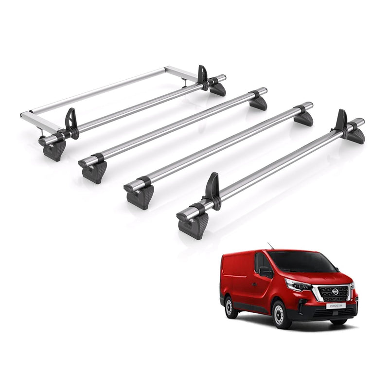 Nissan Primastar (2022-) - 4 Rhino Kammbar Fleet Roof Bars + Roller (Steel)