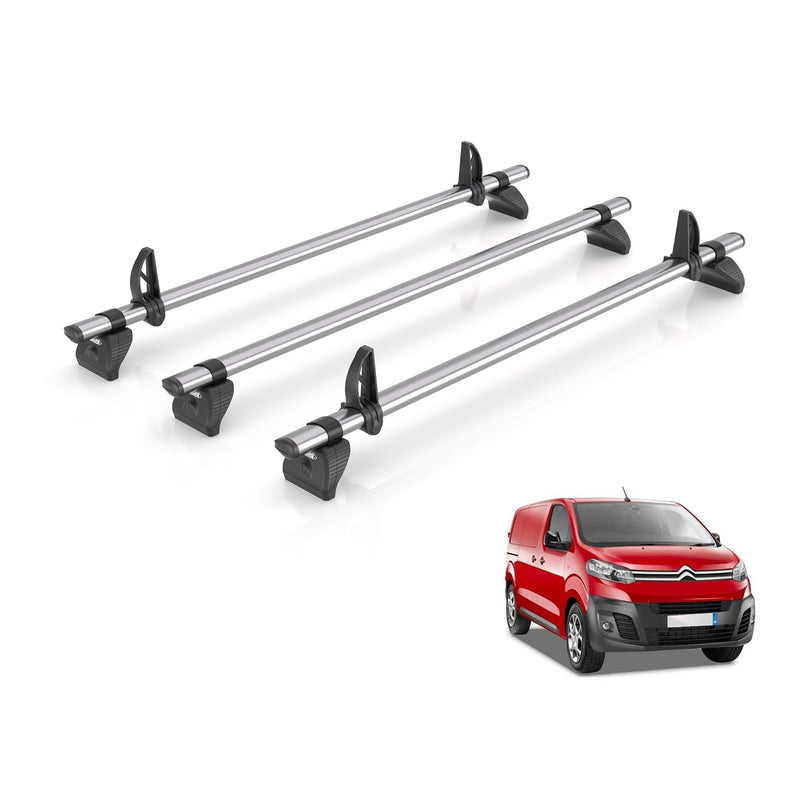 Peugeot Expert (2016-) - 3 Rhino Kammbar Fleet Roof Bars (Steel)