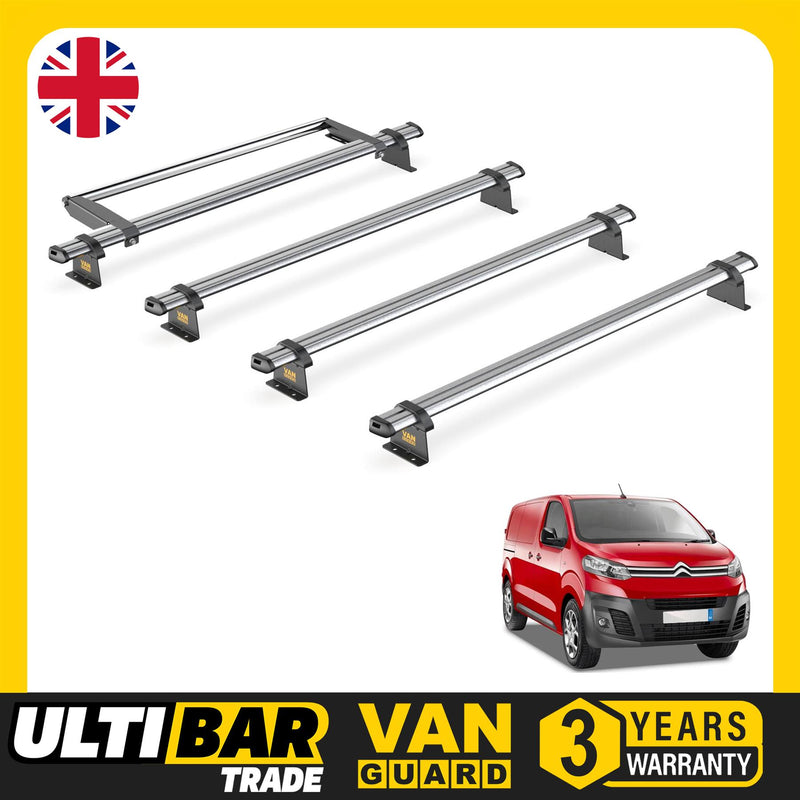 Peugeot Expert (2016-) - 4 Van Guard Ultibar Trade Roof Bars + Roller