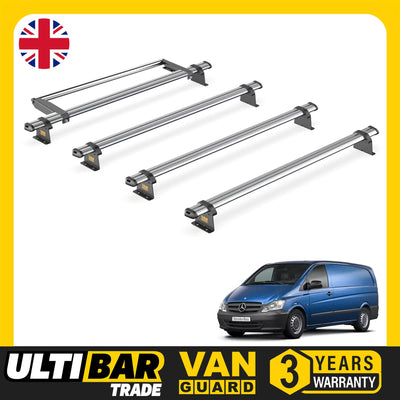 Mercedes Vito (2003-2014) - 4 Van Guard Ultibar Trade Roof Bars + Roller