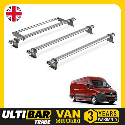 Mercedes Sprinter (2018-) - 3 Van Guard Ultibar Trade Roof Bars + Roller