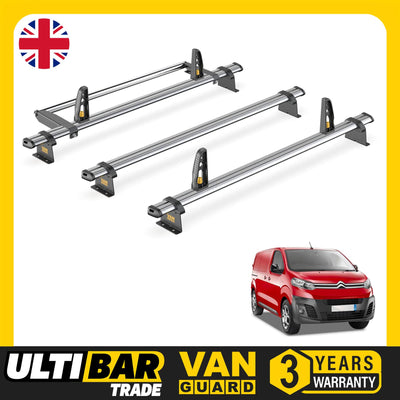 Peugeot Expert Roof Rack (2016+) [Compact] 3x Bars & Roller Van Guard Ulti Trade