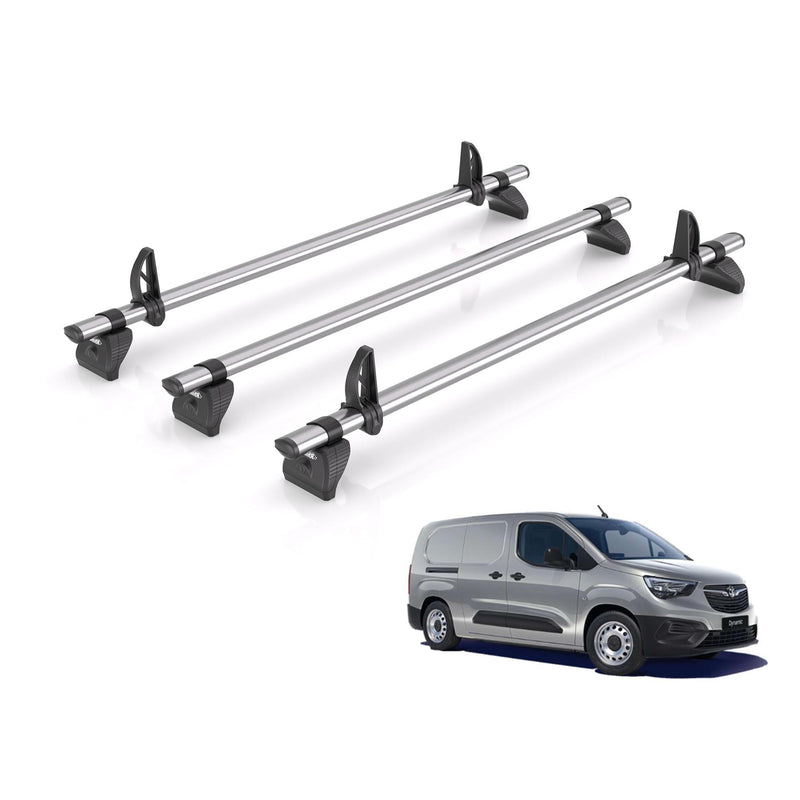 Vauxhall Combo (2018-) - 3 Rhino Kammbar Fleet Roof Bars (Steel)