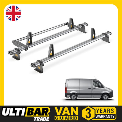 Mercedes Sprinter Roof Rack 2018+ L1H1 2x Bars & Roller Van Guard UltiBar Trade