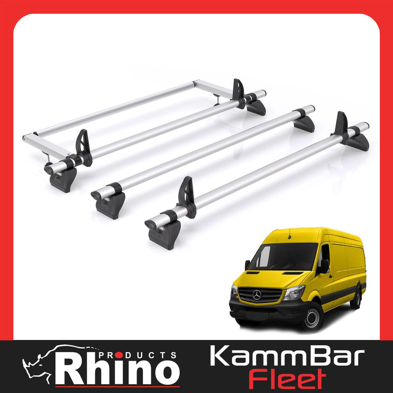 Mercedes Sprinter (2006-2018) - 3 Rhino Kammbar Pro Roof Bars + Roller (Aluminium)