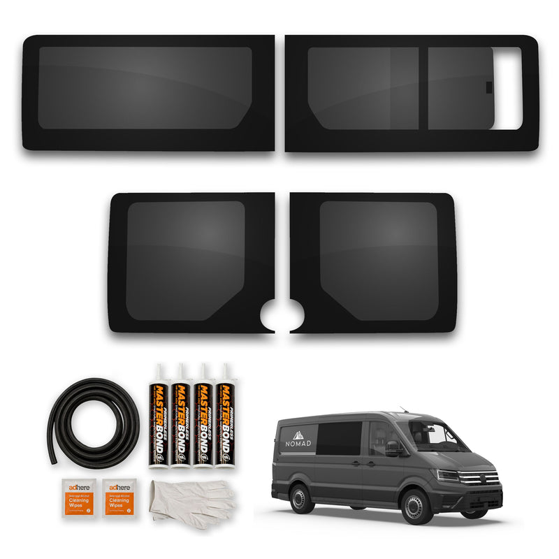VW Crafter (2017-) Driver Opening Passenger Fixed Side and Rear Door Window Privacy Camper Glass with Fitting Kit