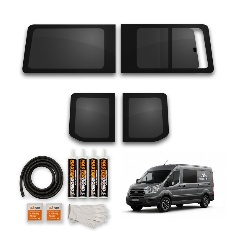 Ford Transit (2014-) Driver Opening Passenger Fixed Side and Rear Door Window Privacy Camper Glass with Fitting Kit