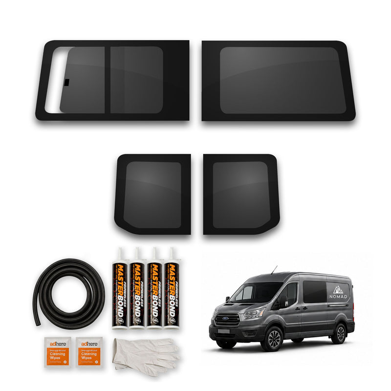Ford Transit (2014-) Driver Fixed Passenger Opening Side and Rear Door Window Privacy Camper Glass with Fitting Kit