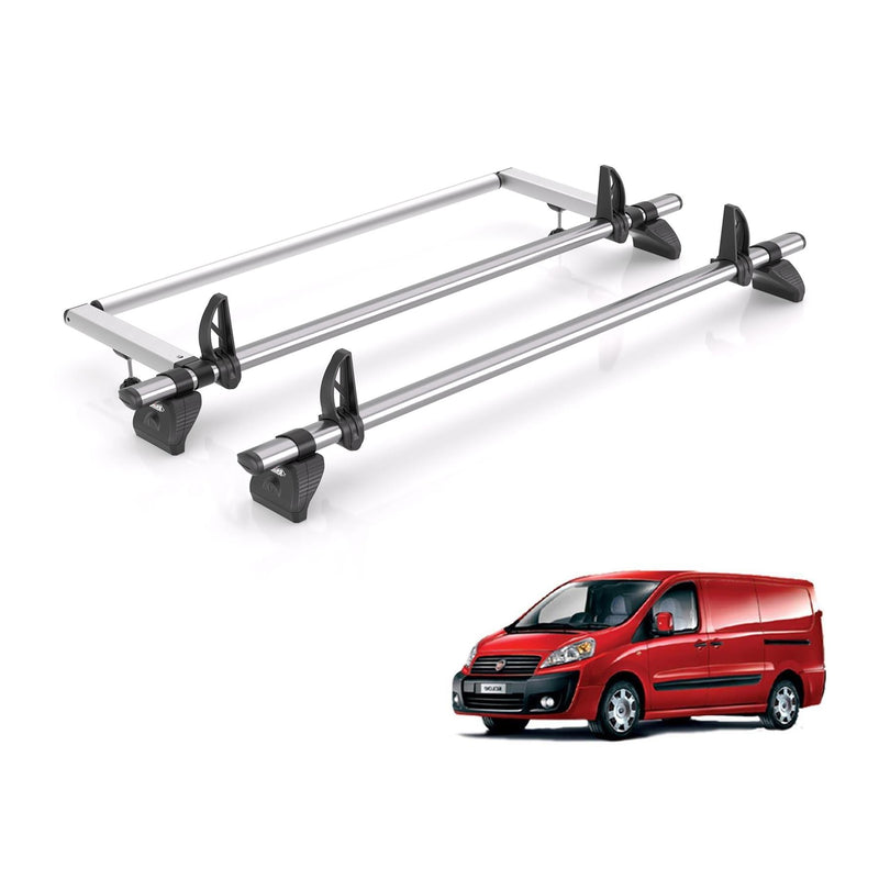 Fiat Scudo (2007-2016) - 2 Rhino Kammbar Fleet Roof Bars + Roller (Steel)