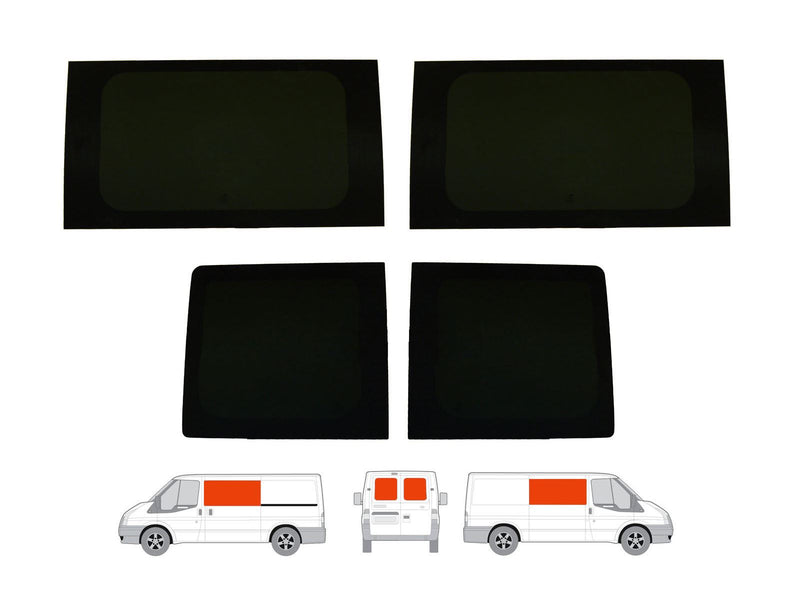 Ford Transit SWB (2000-2014) Fixed Side and Rear Door Window Privacy Camper Glass Full Kit
