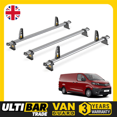 Toyota ProAce Roof Rack for (2016+ LWB) 3x Roof Bars + Loadstops Van Guard Trade