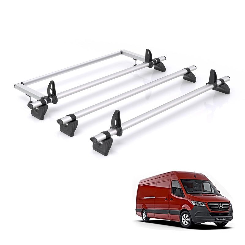 Mercedes Sprinter (2018-) - 3 Rhino Kammbar Pro Roof Bars + Roller (Aluminium)