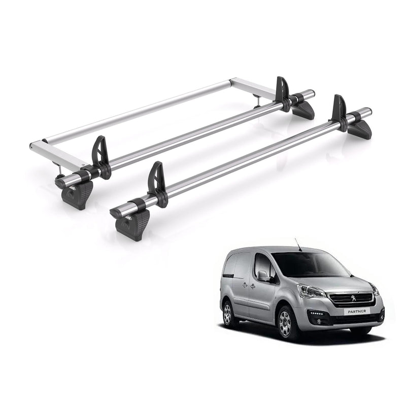 Peugeot Partner (2008-2018) - 2 Rhino Kammbar Fleet Roof Bars + Roller (Steel)