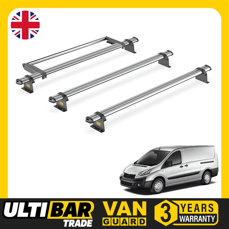 Peugeot Expert (2007-2016) - 3 Van Guard Ultibar Trade Roof Bars + Roller