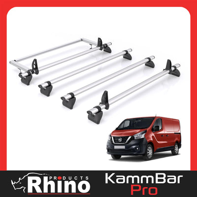 Nissan NV300 (2016-2021) - 4 Rhino Kammbar Pro Roof Bars + Roller (Aluminium)