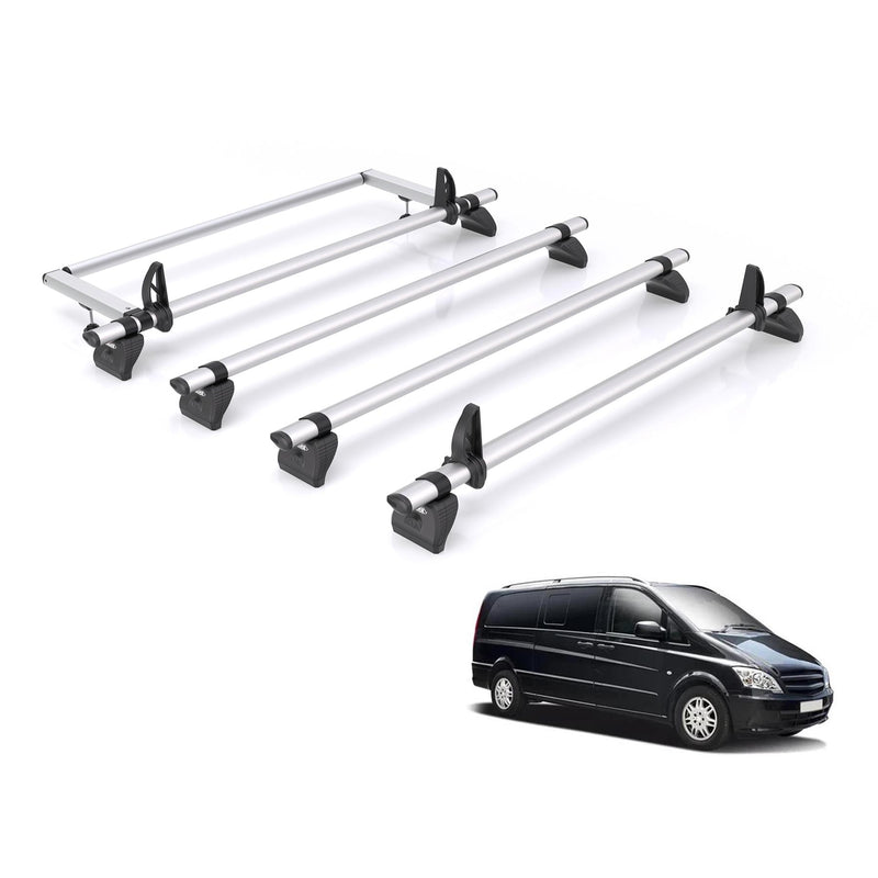 Mercedes Vito (2003-2014) - 4 Rhino Kammbar Pro Roof Bars + Roller (Aluminium)