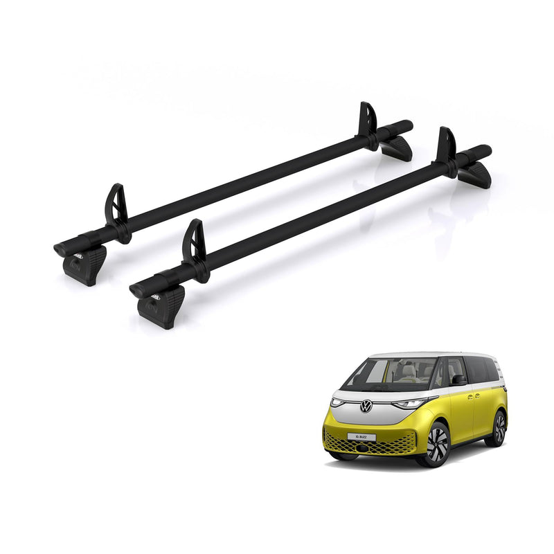 VW ID (2022-) Buzz - 2 Rhino Kammbar Black Roof Bars (Aluminium)