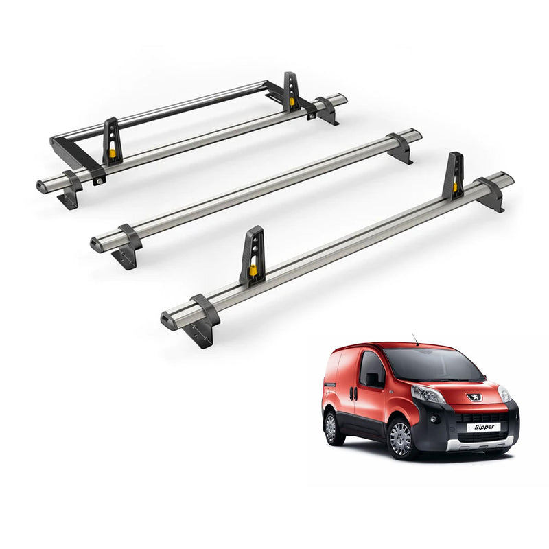 Peugeot Bipper (2008-) - 3 Van Guard Ultibar Plus Roof Bars + Roller