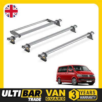 VW Transporter (2003-2015) - 3 Van Guard Ultibar Trade Roof Bars + Roller