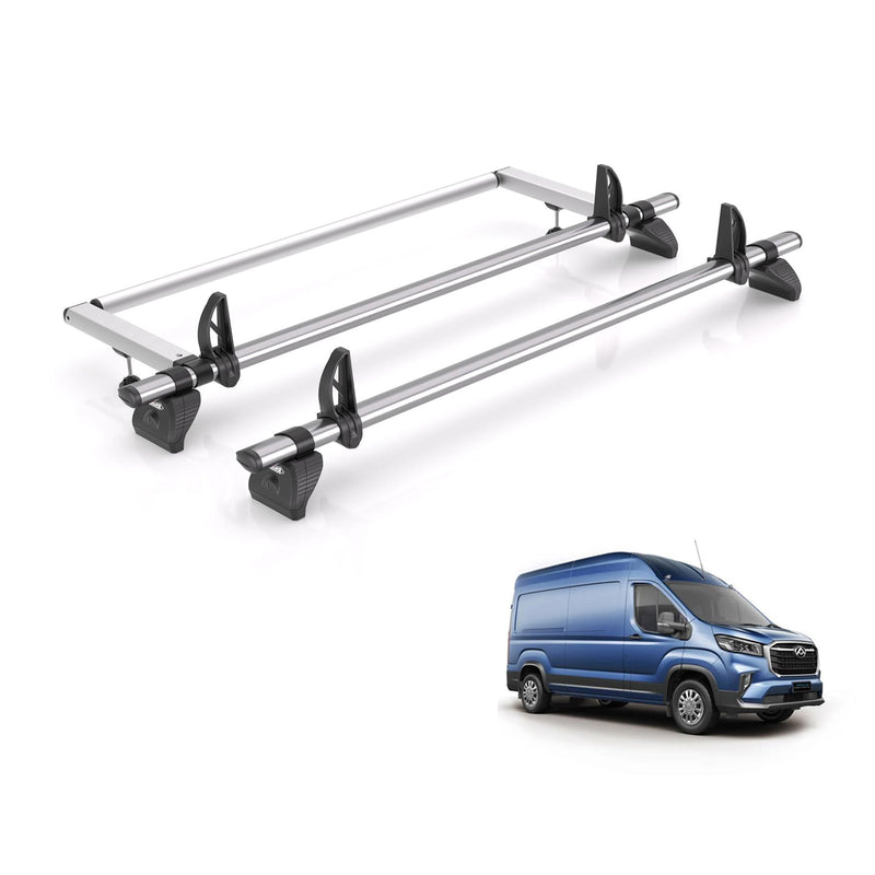 Maxus Deliver (2020-) 9 - 2 Rhino Kammbar Fleet Roof Bars + Roller (Steel)