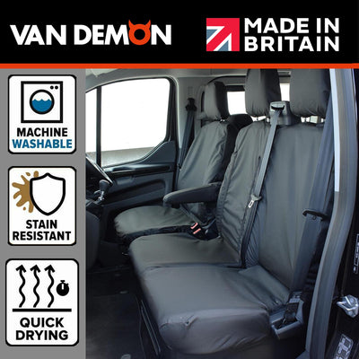 Ford Transit (2013-) Custom Front Driver & Double Passenger Black Seat Covers With Work Tray