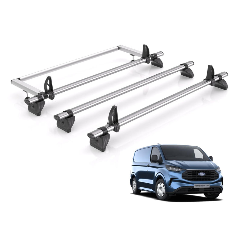 Ford Transit (2024-) Custom - 3 Rhino Kammbar Fleet Roof Bars + Roller (Steel)
