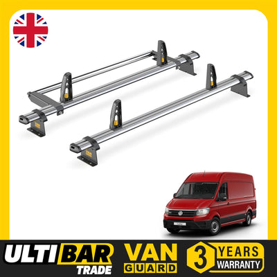 VW Crafter Roof Rack for 2017+ 2x Roof Bars & Roller & Loadstops Van Guard Trade