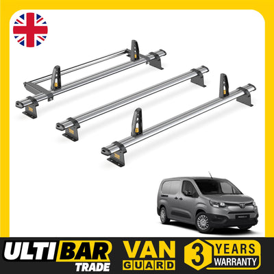 Toyota ProAce City Roof Rack for 2020+ [H2] 3x Bars, Roller, Loadstops Van Guard