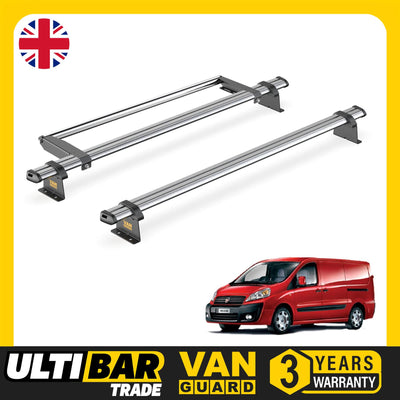 Fiat Scudo (2007-2016) - 2 Van Guard Ultibar Trade Roof Bars + Roller