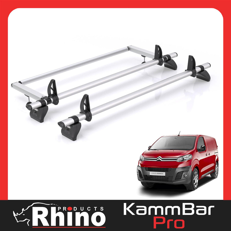 Citroen Dispatch (2016-) - 2 Rhino Kammbar Pro Roof Bars + Roller (Aluminium)