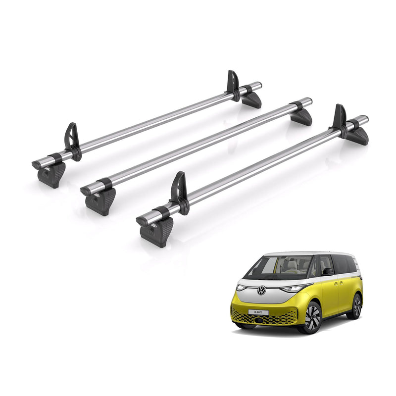 VW ID (2022-) Buzz - 3 Rhino Kammbar Fleet Roof Bars (Steel)