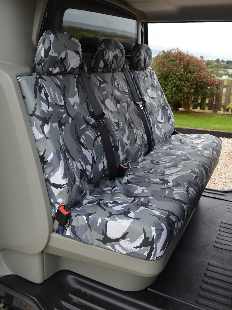 Grey Camo Triple Rear Bench Seat Covers for Vauxhall Vivaro Crew Cab (01-14)