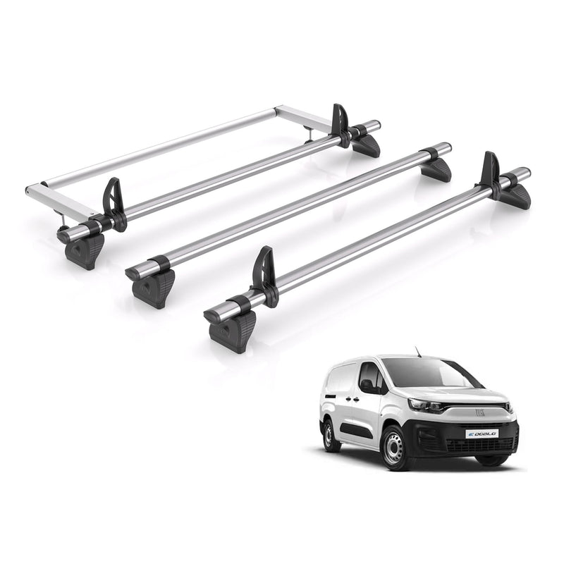 Fiat Doblo (2022-) - 3 Rhino Kammbar Fleet Roof Bars + Roller (Steel)