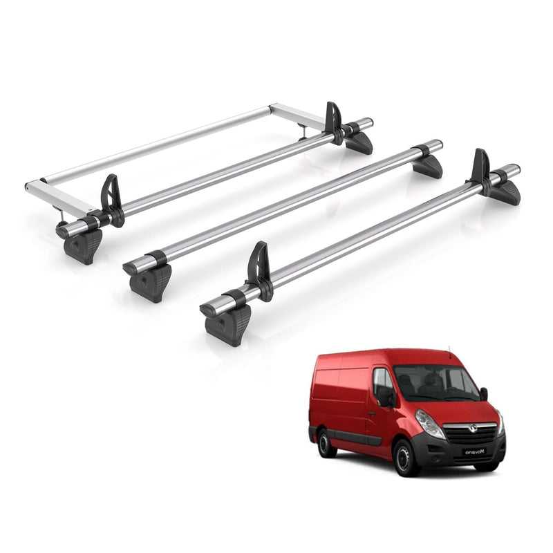 Vauxhall Movano (2010-2021) - 3 Rhino Kammbar Fleet Roof Bars + Roller (Steel)