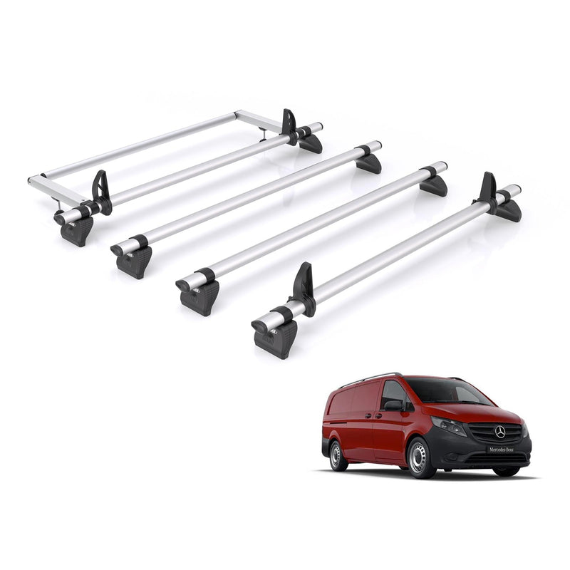 Mercedes Vito (2014-) - 4 Rhino Kammbar Pro Roof Bars + Roller (Aluminium)