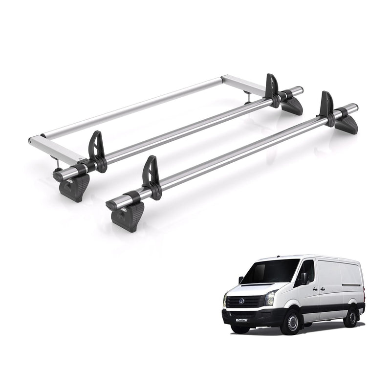 VW Crafter (2006-2017) - 2 Rhino Kammbar Fleet Roof Bars + Roller (Steel)