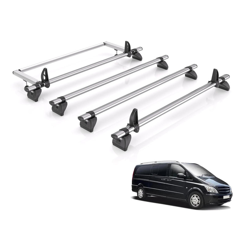 Mercedes Vito (2003-2014) - 4 Rhino Kammbar Fleet Roof Bars + Roller (Steel)