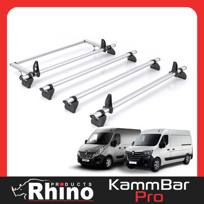 Renault Master (2010-2024) - 4 Rhino Kammbar Pro Roof Bars + Roller (Aluminium)