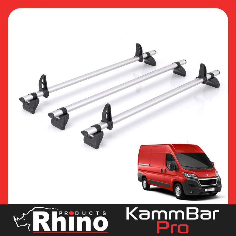 Peugeot Boxer (2006-) - 3 Rhino Kammbar Pro Roof Bars (Aluminium)