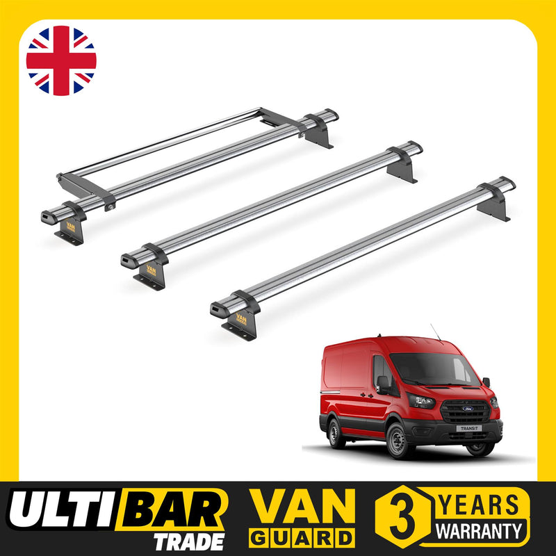 Ford Transit (2013-2024) - 3 Van Guard Ultibar Trade Roof Bars + Roller