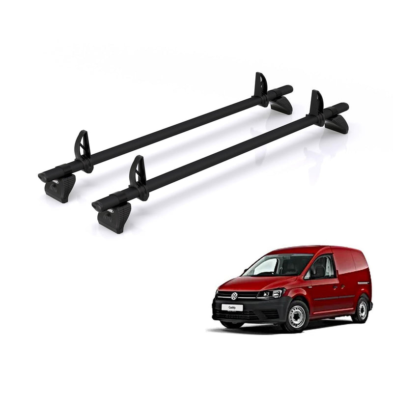 VW Caddy (2010-2020) - 2 Rhino Kammbar Black Roof Bars (Aluminium)
