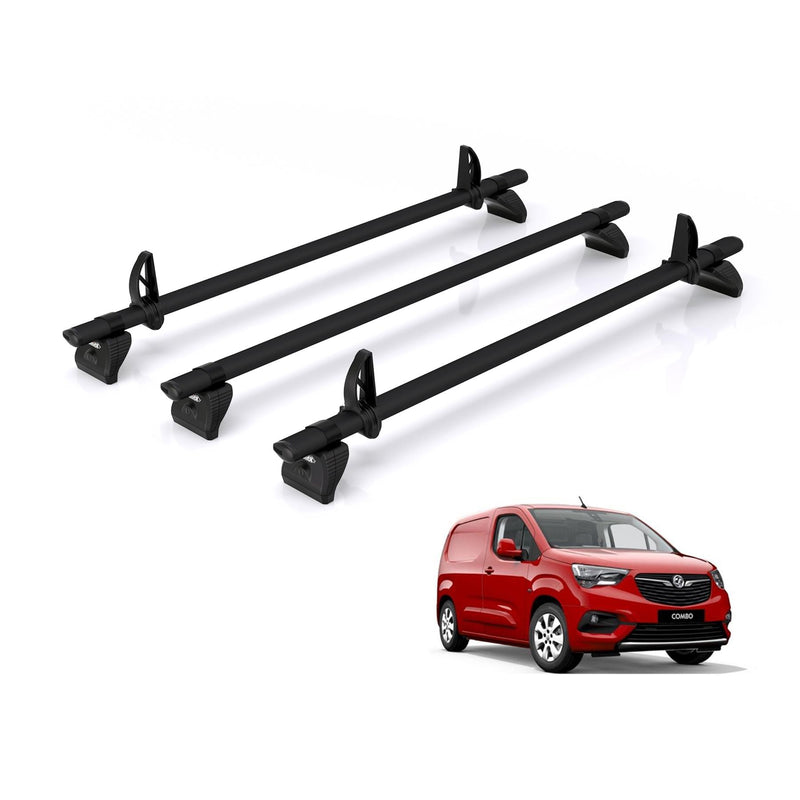 Vauxhall Combo (2018-) - 3 Rhino Kammbar Black Roof Bars (Aluminium)