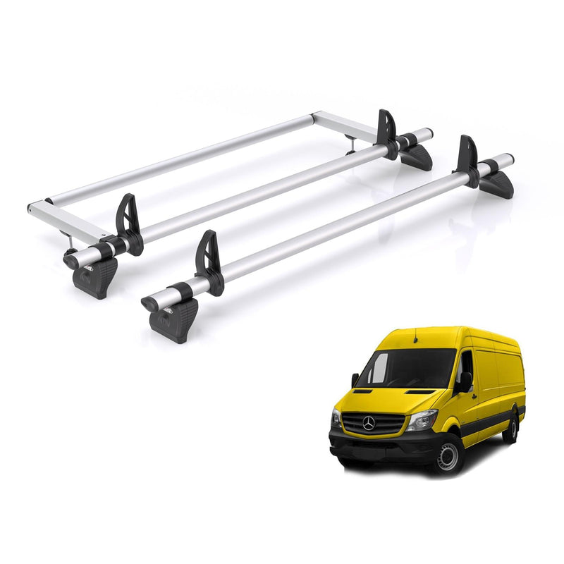 Mercedes Sprinter (2006-2018) - 2 Rhino Kammbar Pro Roof Bars + Roller (Aluminium)