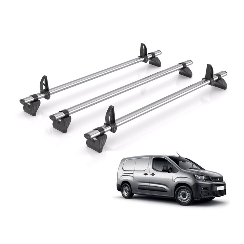 Peugeot Partner (2018-) - 3 Rhino Kammbar Fleet Roof Bars (Steel)