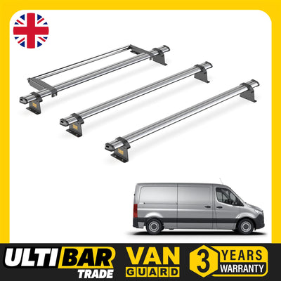 Mercedes Sprinter (2018-) - 3 Van Guard Ultibar Trade Roof Bars + Roller
